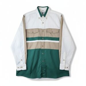 Corral West HEELS Color Block Western Shirt - Men's L | Green, Tan, White